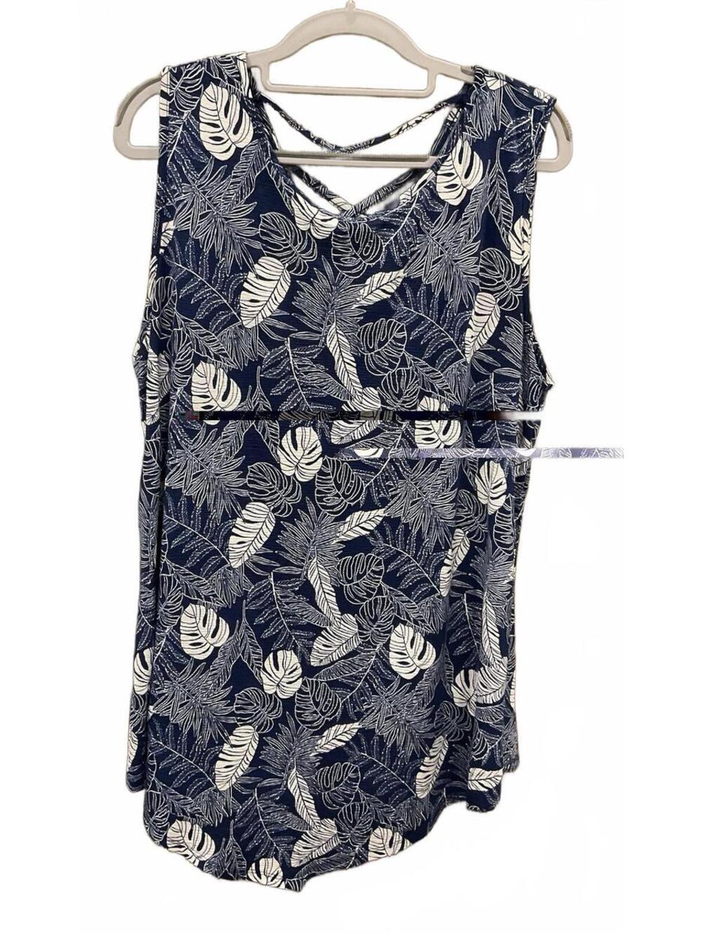 AMANA Womens Sleeveless Open Back Blue/floral Blouse Size XL